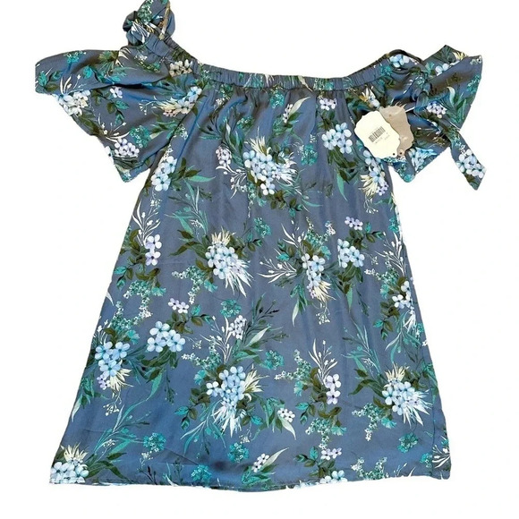 Altar'd State Dress NWT Floral Tie Off Shoulder Lined Blue Women’s Medium - Picture 2 of 10